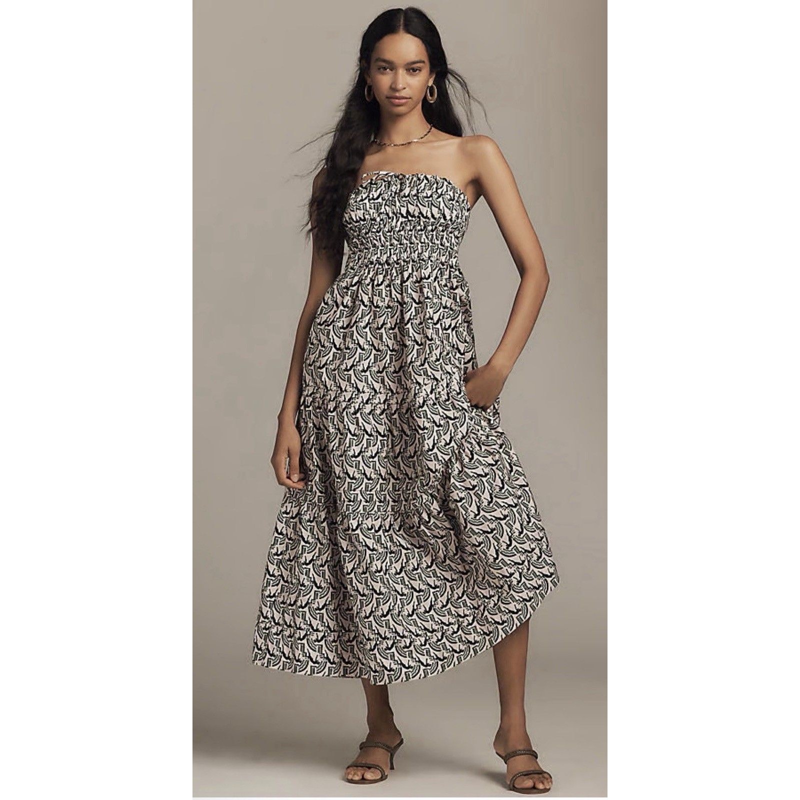 Anthropologie Maxi Dress Green Somerset Strapless Vacay Preppy Boho Medium Nwt